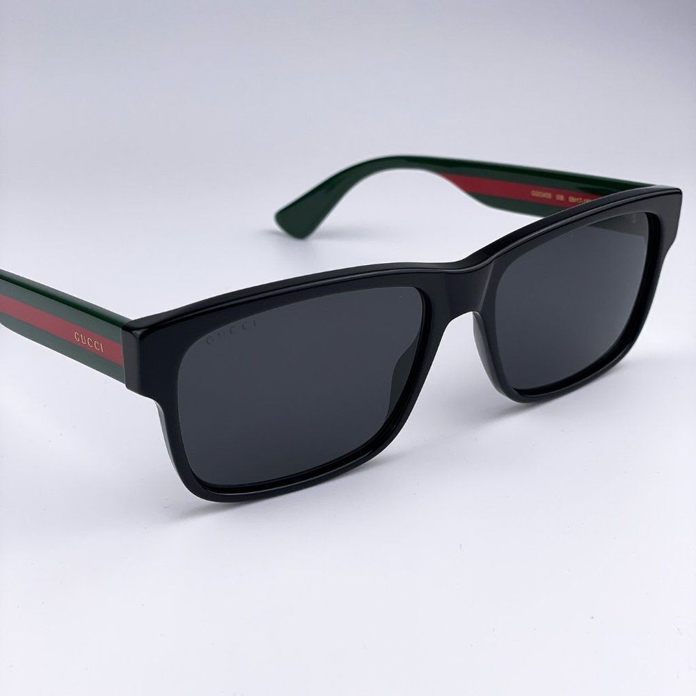 NEW Gucci GG0340S 006 Rectangle Black Green Sunglasses - Picture 10 of 14